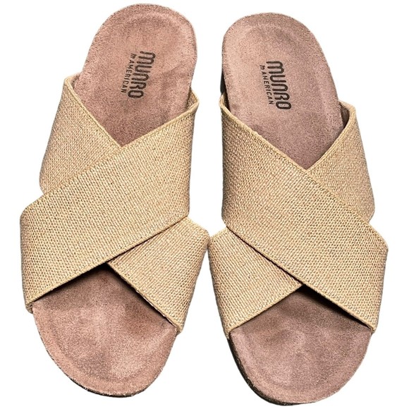 MUNRO AMERICAN Women's Sandals Crossover Strap Size 8.5 Slip-on Natural Canvas - Picture 3 of 9